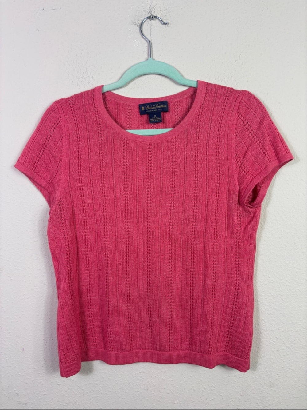 Brooks Brothers Cashmere Silk Blend Coral Pink Short Sleeve Sweater Top size M